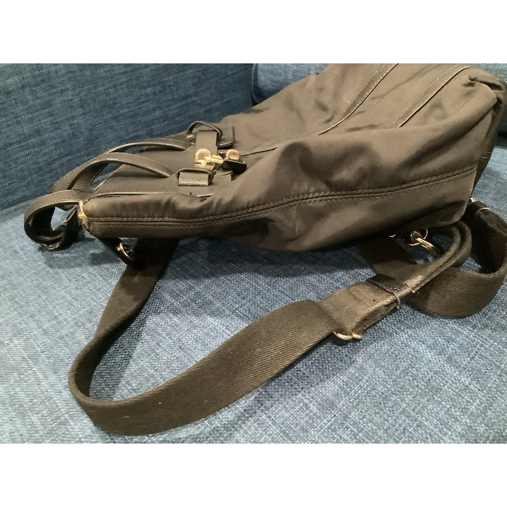 Henri Bendel Small Jetsetter Backpack Black Canvas Gold Hardware
